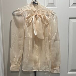 Lulu's Cream Sheer Blouse with Bow